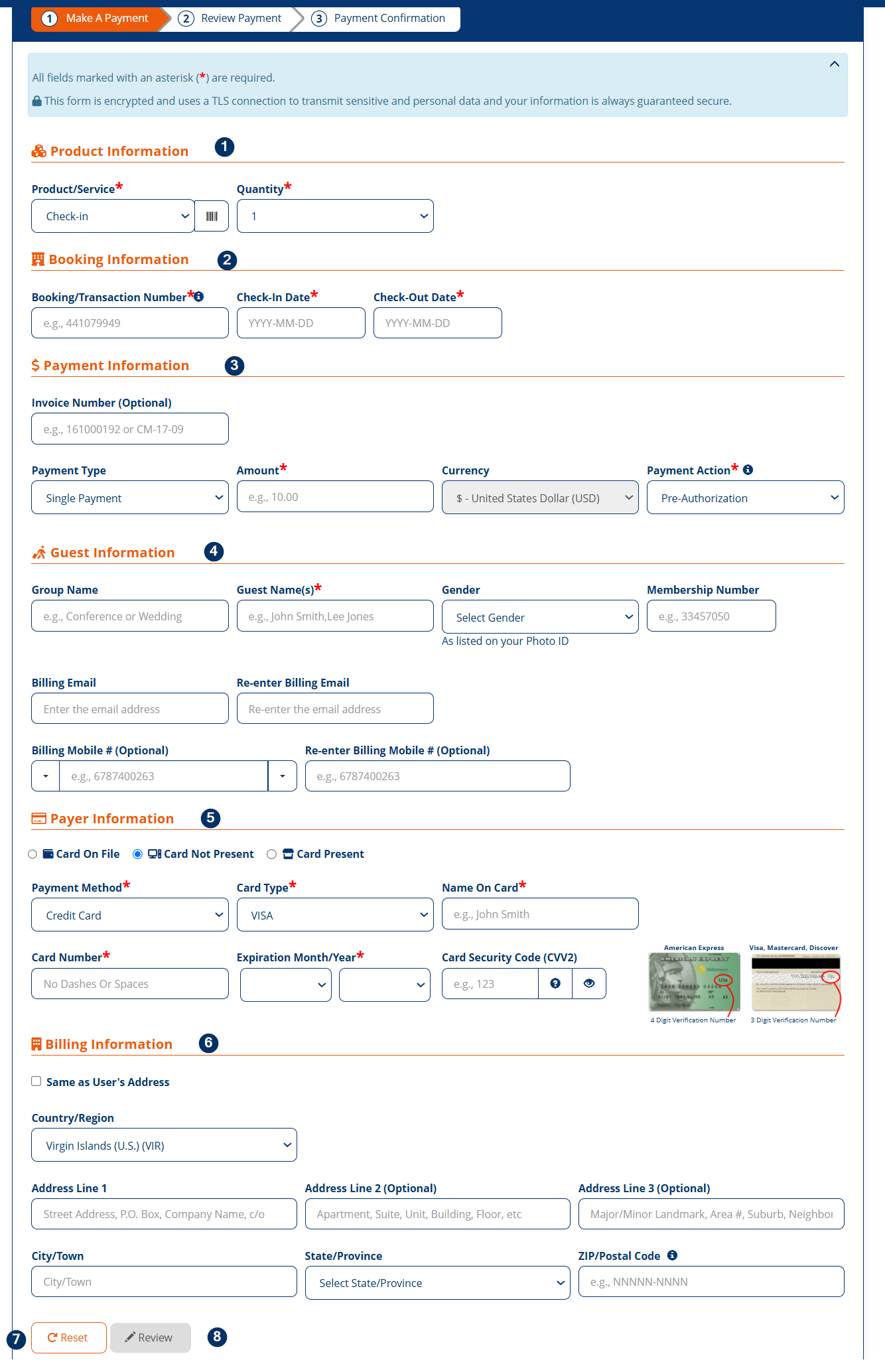 Make A Payment page