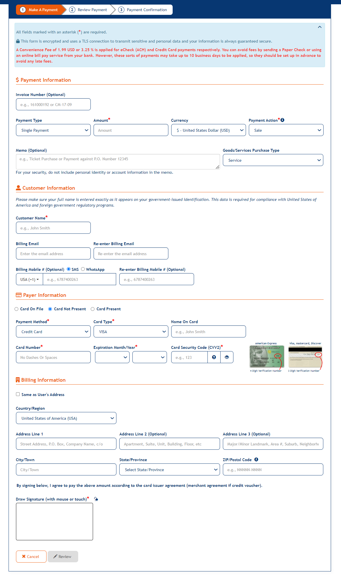 Make A Payment page