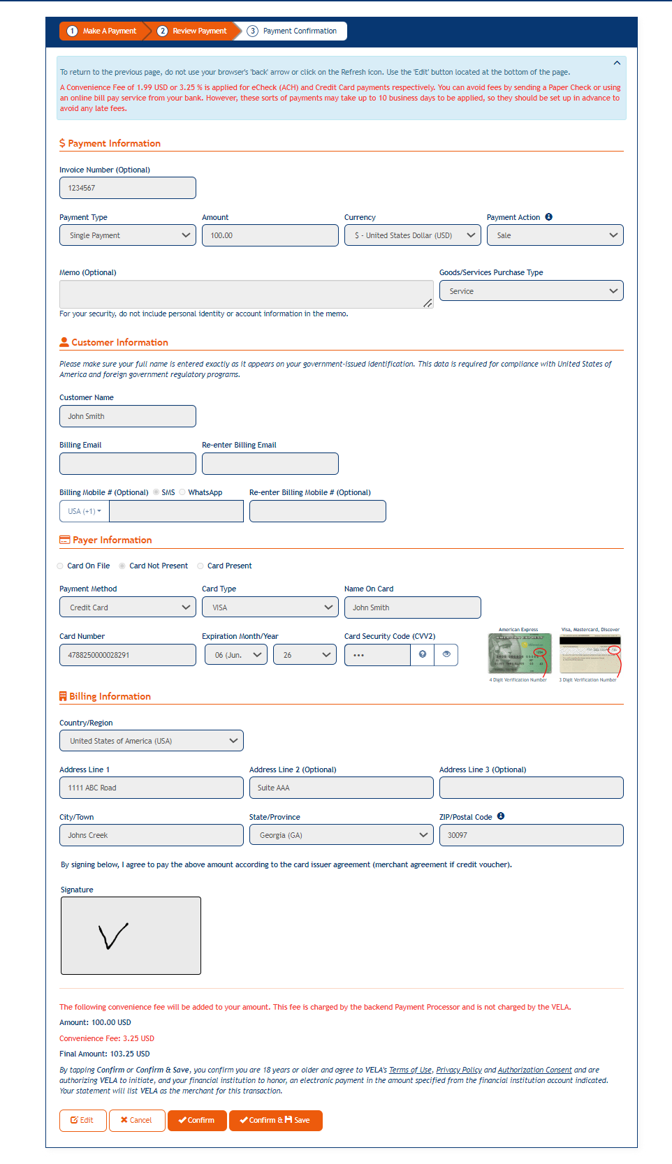 Make A Payment page buttons